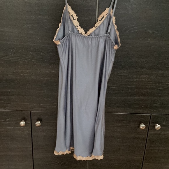 New Grey Blue Negligee w Belted Dressing Gown Edges in Blush Lace Med - Picture 8 of 11